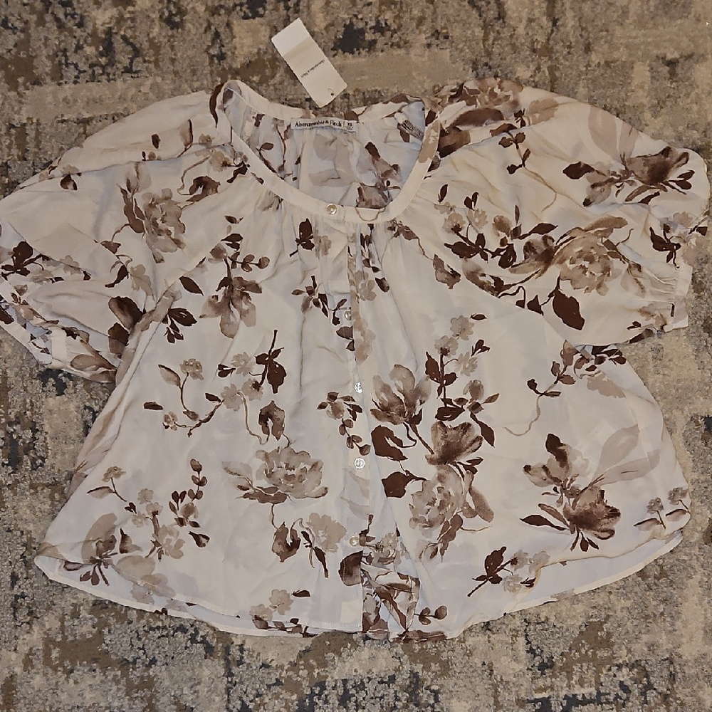 Abercrombie & Fitch Floral Blouse - White and Brown